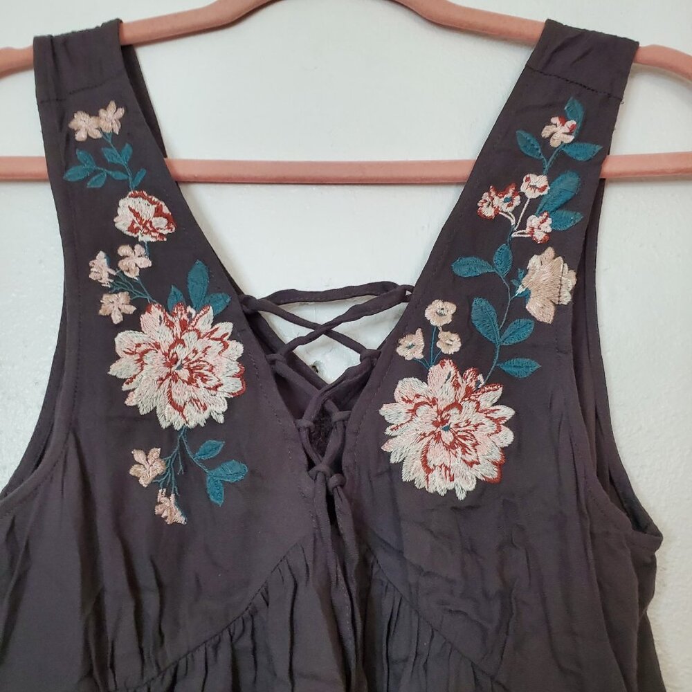 AEROPOSTALE Women's Dress Size Small Gray Embroidery Coquette Flowy Cottagecore - Picture 4 of 7